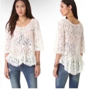Free People Cream Lace Sheer Blouse
